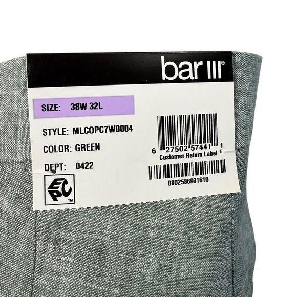 Bar III Men's Green Slim-Fit Linen Tapered Dress Suit Pants Size 38W 32L NWT - Picture 7 of 8